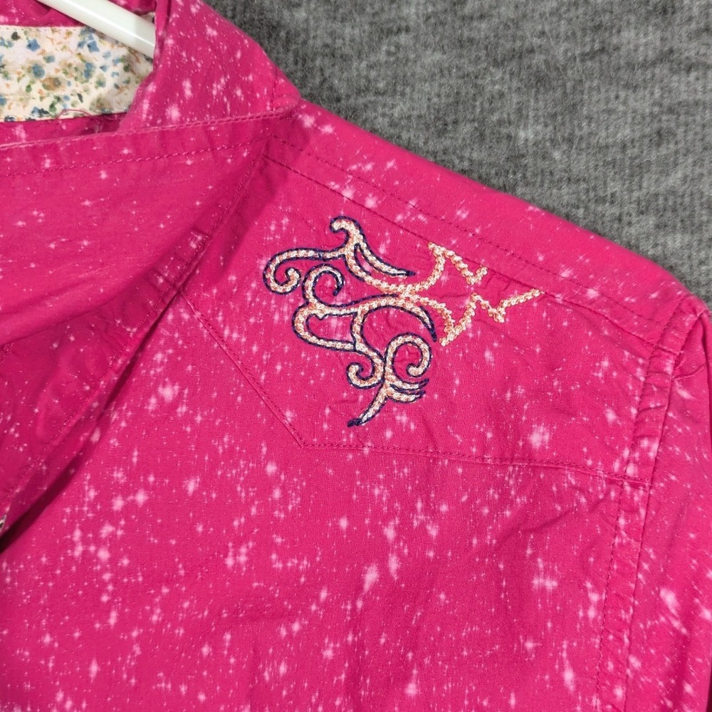 Cowgirl Legend Pink Acid Wash Western Rhinestone Snap Embroidery Size Large - Picture 3 of 9
